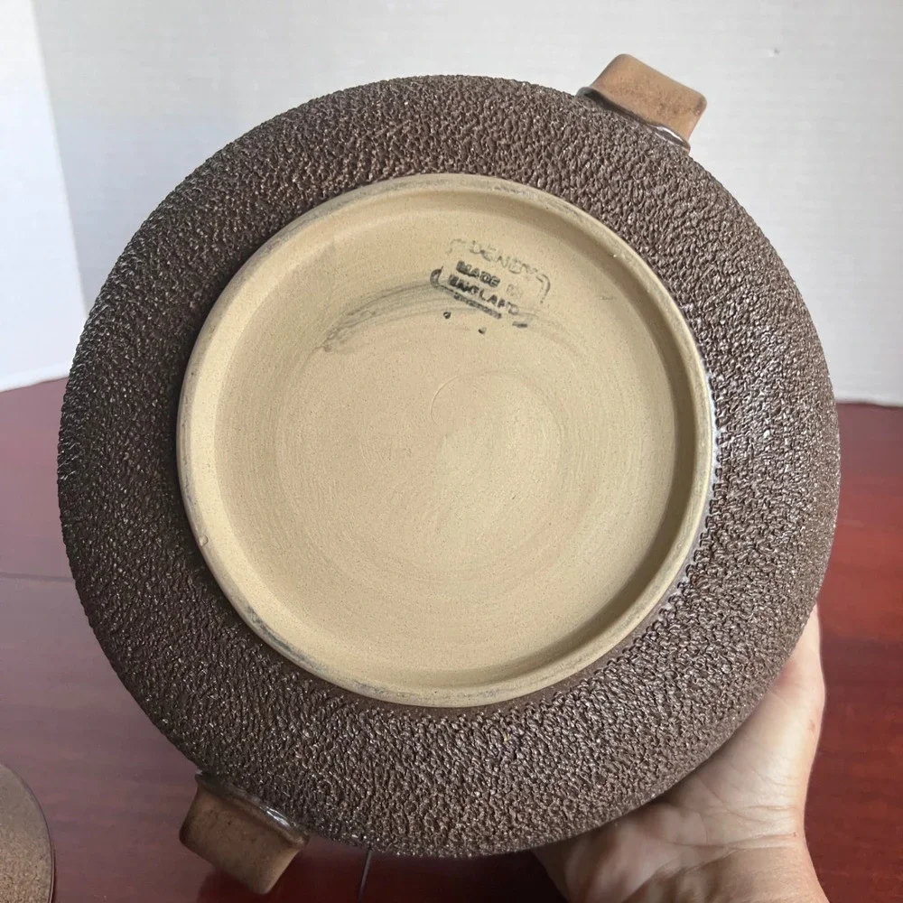 Denby England Casserole Dish with Lid Handled Brown Textured Stoneware 8x4 MCM